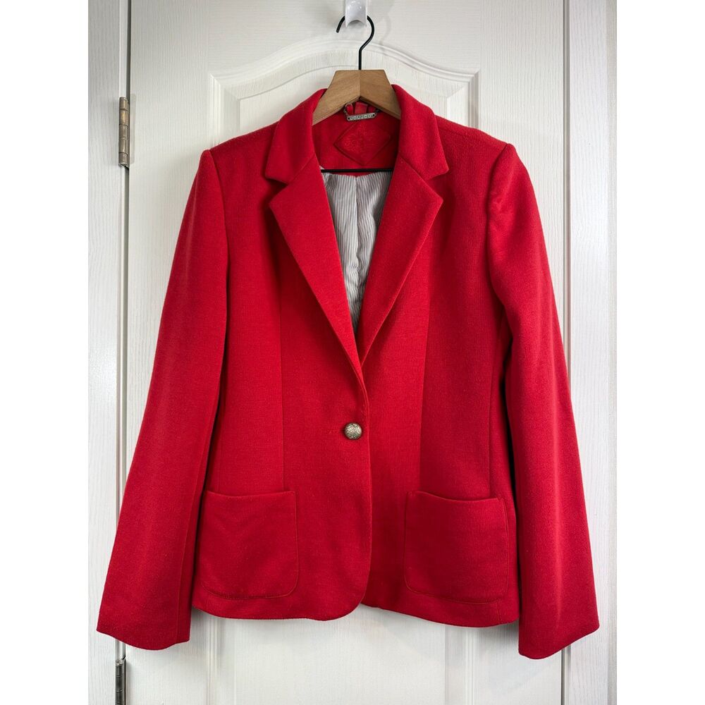 Joujou Womens Medium Red Blazer Jacket Single Button Notch Lapel Pockets